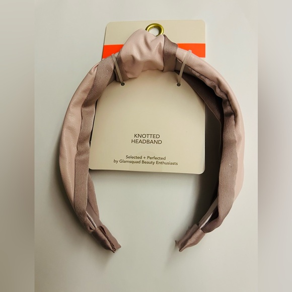 New Glamsquad Mauve Satin and Pink Faux Leather Pleated Knotted Headband - Picture 1 of 6